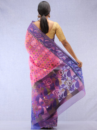 Banarasee Organza Saree With Zari & Resham Work - Pink Purple & Gold - S031704328