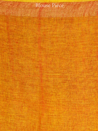 Yellow Red Green Handwoven Linen Jamdani Saree With Temple Border - S031703461