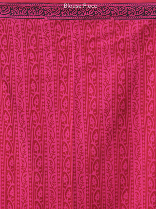 Crimson Pink Black Bagh Hand Block Printed Cotton Saree - S031703893