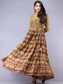 Naaz Kaneez - Hand Block Printed Long Cotton Angrakha Pleated Dress - DS94F001