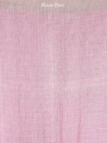 Pink Silver Black Handwoven Linen Jamdani Saree With Zari Border & Tassels - S031704018