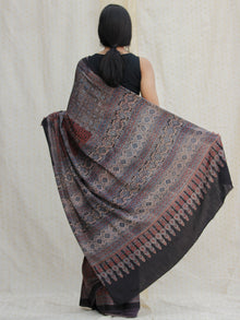 Charcoal Black Indigo Maroon Ajrakh Hand Block Printed Modal Silk Saree - S031704134