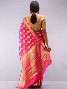 Banarasee Semi Silk Saree With Zari Work - Hot Pink & Gold  - S031704375