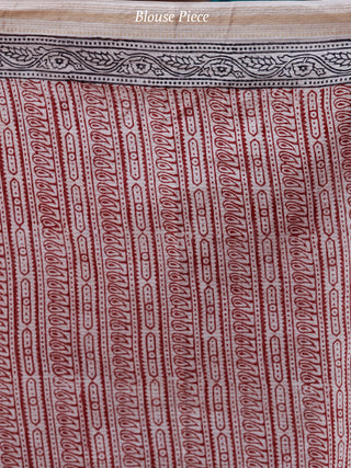 Light Beige Maroon Black Bagh Hand Block Printed Maheswari Silk Saree - S031703845