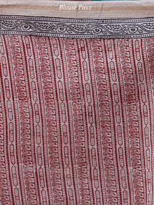 Light Beige Maroon Black Bagh Hand Block Printed Maheswari Silk Saree - S031703845