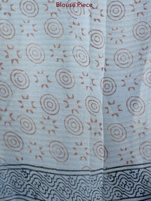 Pastel Blue Ivory Hand Block Printed Chiffon Saree with Zari Border - S031703932