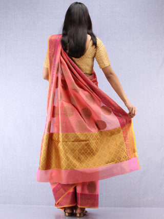 Banarasee Cotton Silk Saree With Zari Work - Pink Yellow & Gold - S031704421
