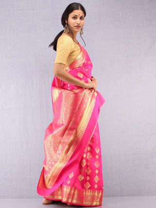 Banarasee Semi Silk Saree With Zari Work - Hot Pink & Gold  - S031704375