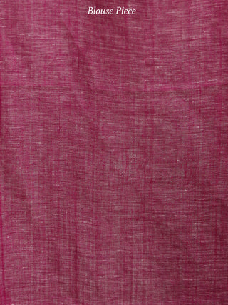 White Pink Handwoven Linen Jamdani Saree With Tassels - S031703793