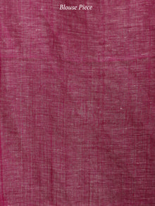 White Pink Handwoven Linen Jamdani Saree With Tassels - S031703793