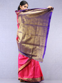 Banarasee Art Silk Self Weave Saree With Zari Work - Magenta Purple & Gold - S031704425