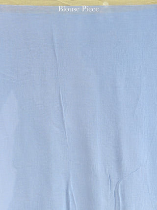 Baby Blue OffWhite Hand Block Printed Chiffon Saree with Zari Border - S031704604
