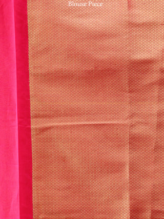 Banarasee Semi Silk Saree With Zari Work - Hot Pink & Gold  - S031704375