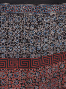 Charcoal Black Indigo Maroon Ajrakh Hand Block Printed Modal Silk Saree - S031704134