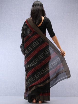 Black Red Hand Block Printed Chanderi Saree With Geecha Border - S031704500