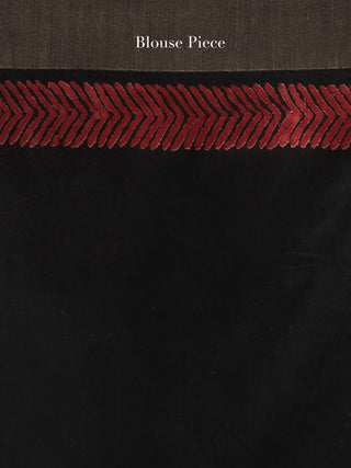 Black Red Hand Block Printed Chanderi Saree With Geecha Border - S031704500