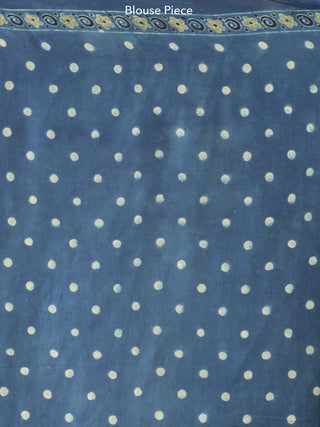 Indigo Olive Green Ajrakh Hand Block Printed Modal Silk Saree - S031704190