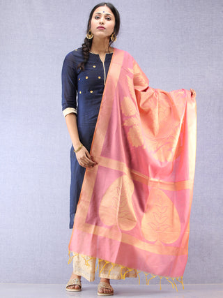 Banarasi Chanderi Dupatta With Zari Work - Pink & Gold - D04170812