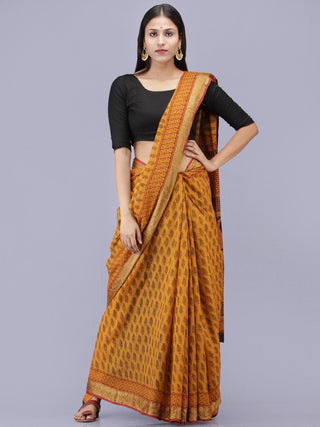 Rust Orange Maroon Black Bagh Printed Maheshwari Cotton Saree - S031704180