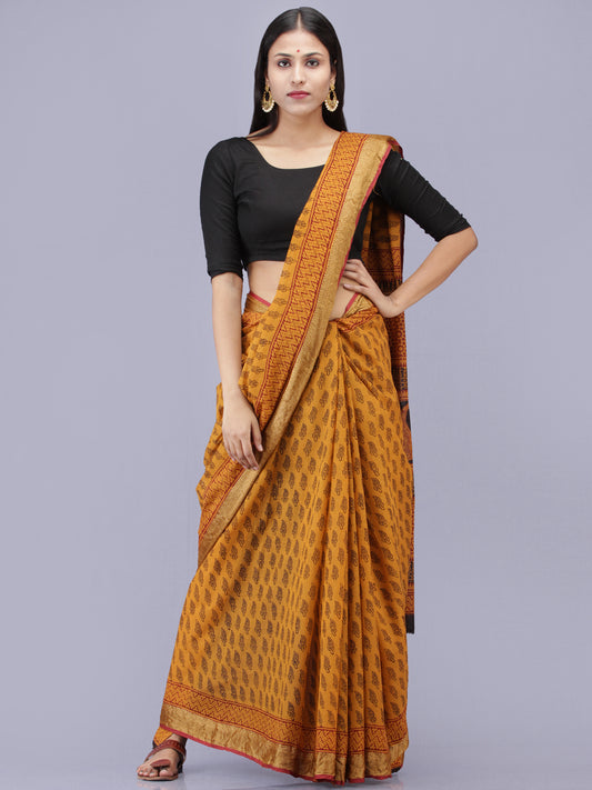 Rust Orange Maroon Black Bagh Printed Maheshwari Cotton Saree - S031704180
