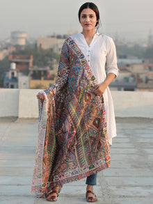 Ivory Multi Color Digital Print Modal Silk Woollen Kashmiri Shawl - S200527