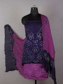 Purple White Hand Tie & Dye Bandhej Suit Salwar Dupatta (Set of 3)  - S16281261