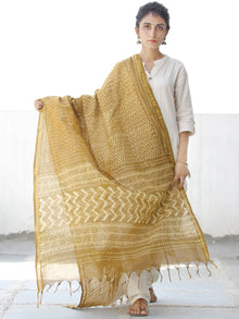 Mustard Ivory Chanderi Hand Block Printed Dupatta - D04170558