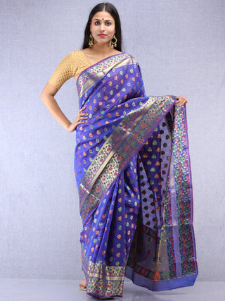 Banarasee Chanderi Saree With Meenakari Work - Electric Blue & Gold - S031704422