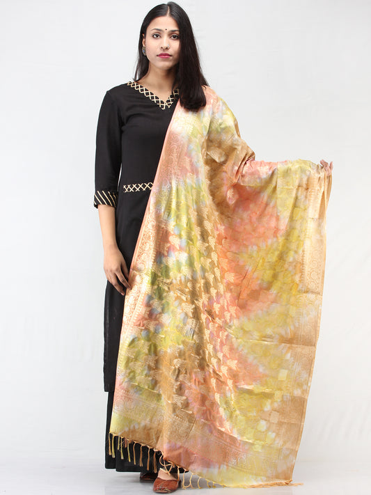 Banarasi Semi Georgette Dupatta With Zari Work -  Multi Shaded Peach Green & Gold  - D04170911