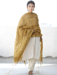Mustard Ivory Chanderi Hand Block Printed Dupatta - D04170558
