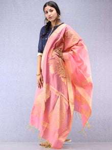 Banarasi Chanderi Dupatta With Zari Work - Pink & Gold - D04170812