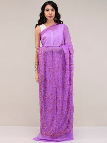 Lavender Aari Embroidered Georgette Saree From Kashmir - S031704645