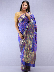 Banarasee Chanderi Saree With Meenakari Work - Electric Blue & Gold - S031704422