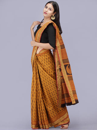 Rust Orange Maroon Black Bagh Printed Maheshwari Cotton Saree - S031704180