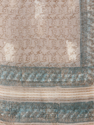 Kashish White Teal Blue Kota Silk Hand Block Printed Dupatta - D04170708