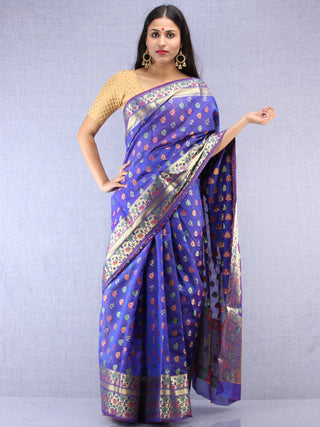 Banarasee Chanderi Saree With Meenakari Work - Electric Blue & Gold - S031704422