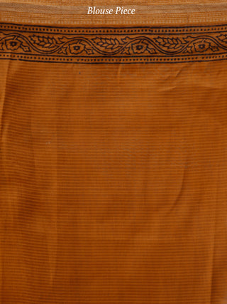 Deep Orange Rust Black Bagh Hand Block Printed Maheswari Silk Saree With Resham Border - S031703846