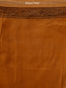 Deep Orange Rust Black Bagh Hand Block Printed Maheswari Silk Saree With Resham Border - S031703846