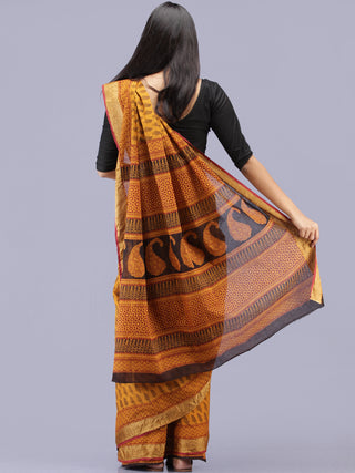 Rust Orange Maroon Black Bagh Printed Maheshwari Cotton Saree - S031704180
