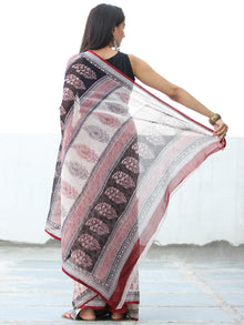 White Black Red Bagh Hand Block Printed Kota Doria Saree - S031703892