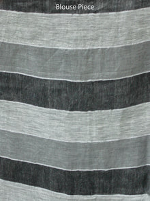 Black White Grey Handwoven Checked Linen Saree With Zari Border - S031703462