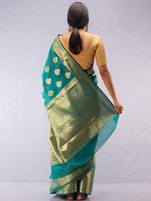 Banarasee Semi Silk Saree With Zari Work - Green &  Gold - S031704376