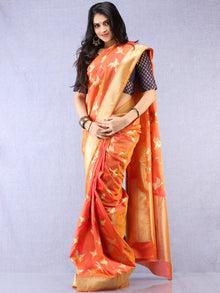 Banarasee Art Silk Saree With Bird Motif - Orange & Gold - S031704329