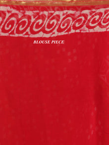 Red OffWhite Hand Block Printed Chiffon Saree With Zari Border - S031704704