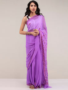 Lavender Aari Embroidered Georgette Saree From Kashmir - S031704645