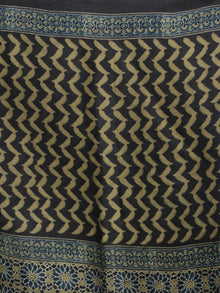 Black Indigo Olive Green Ajrakh Hand Block Printed Modal Silk Saree - S031704135