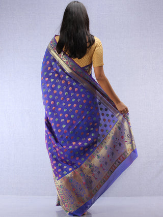 Banarasee Chanderi Saree With Meenakari Work - Electric Blue & Gold - S031704422