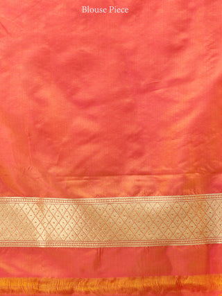 Banarasee Art Silk Saree With Bird Motif - Orange & Gold - S031704329