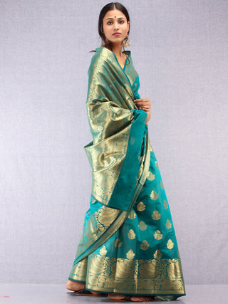Banarasee Semi Silk Saree With Zari Work - Green &  Gold - S031704376