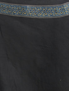 Black Indigo Olive Green Ajrakh Hand Block Printed Modal Silk Saree - S031704135